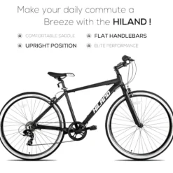HH HILAND Hybrid Bike Step-Over/Step-Through Frame 700C Black