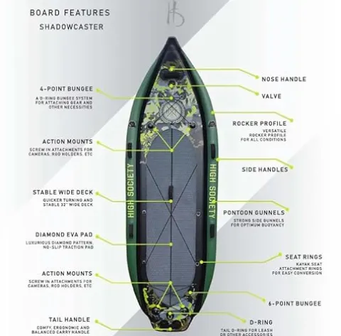 High Society Shadowcaster Premium Inflatable Paddle Board Package 11ft Sportsman Green