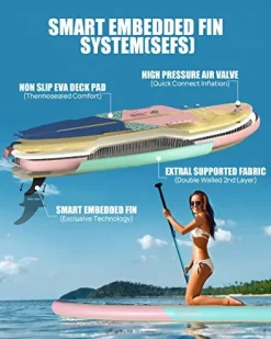 Highpi Inflatable Stand Up Paddle Board Vertically Center-Folded SUP Pink Wood