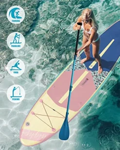 Highpi Inflatable Stand Up Paddle Board Vertically Center-Folded SUP Pink Wood