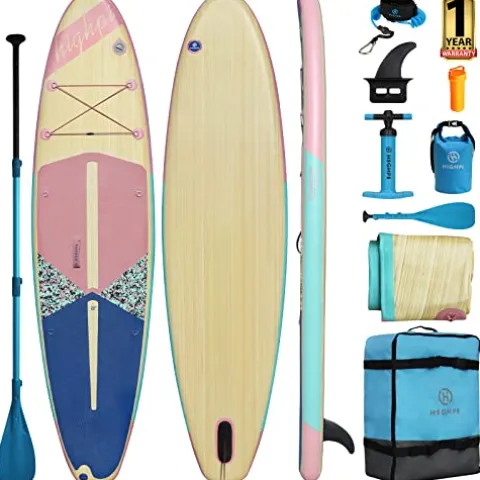 Highpi Inflatable Stand Up Paddle Board Vertically Center-Folded SUP Pink Wood