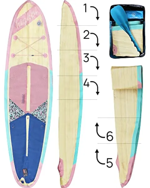 Highpi Inflatable Stand Up Paddle Board Vertically Center-Folded SUP Pink Wood