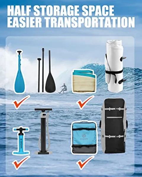 Highpi Inflatable Stand Up Paddle Board 11’x33”x6” Vertically Center-Folded SUP Blue Wood