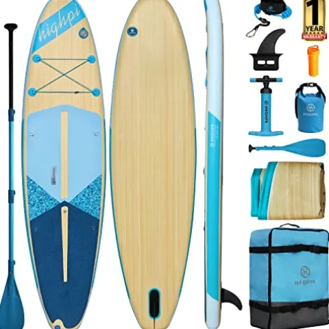 Highpi Inflatable Stand Up Paddle Board 11’x33”x6” Vertically Center-Folded SUP Blue Wood