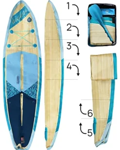 Highpi Inflatable Stand Up Paddle Board 11’x33”x6” Vertically Center-Folded SUP Blue Wood