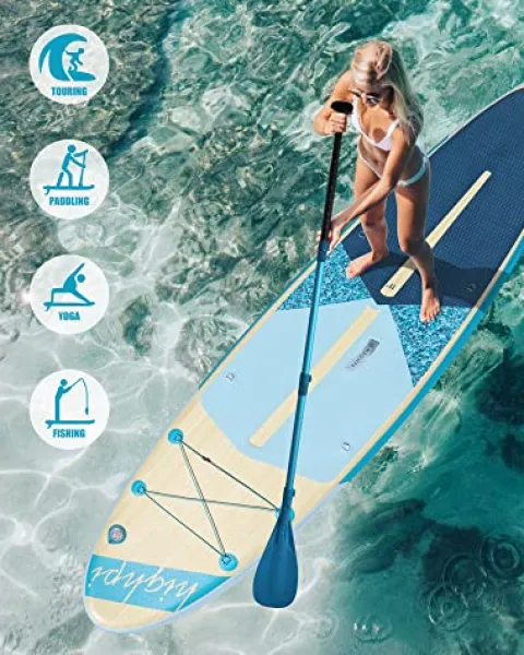 Highpi Inflatable Stand Up Paddle Board 11’x33”x6” Vertically Center-Folded SUP Blue Wood