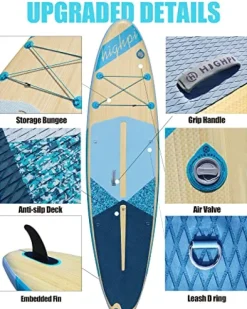 Highpi Inflatable Stand Up Paddle Board 11’x33”x6” Vertically Center-Folded SUP Blue Wood