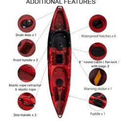 Hipicute 13FT Sit-on-Top Fishing Kayak for 2 Adults with Paddle & Comfortable Seat, Reddish Black