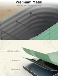 Hipicute 2Pcs 10x4x1.5ft Galvanized Raised Garden Bed Green