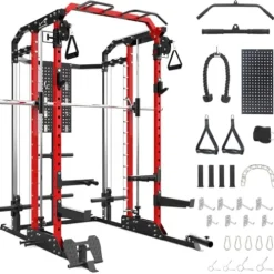 Hipicute Power Cage Smith Machine 2400 LBS All-in-One Red