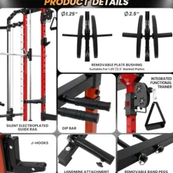 Hipicute Power Cage Smith Machine 2400 LBS All-in-One Red