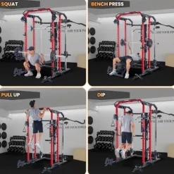 Hipicute Power Cage Smith Machine 2400 LBS All-in-One Red