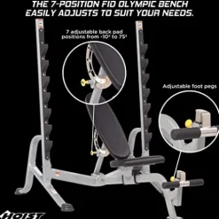 HOIST Fitness Olympic Weight Bench 7-Position Adjustable Full-Body Strength Training Bench Foldable