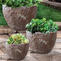 HomeRoots 1″ X 21″ X 17″ Rocky Round Tall Planter Brown
