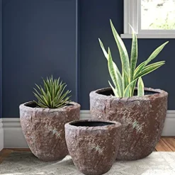 HomeRoots 1″ X 21″ X 17″ Rocky Round Tall Planter Brown