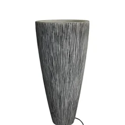 HomeRoots Gray Sandstone Ribbed Long Conical Planter with Light 1″ X 18″ X 39