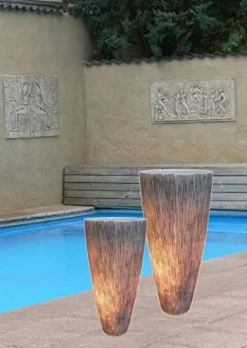 HomeRoots Gray Sandstone Ribbed Long Conical Planter with Light 1″ X 18″ X 39