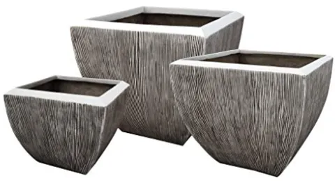 HomeRoots Large Distressed Ribbed Flower Pot Planter Gray