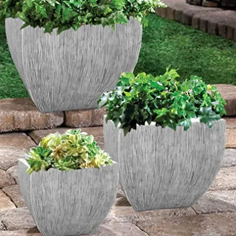 HomeRoots Large Distressed Ribbed Flower Pot Planter Gray