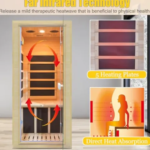 Homsido Far Infrared Mini Indoor Sauna Hemlock Wood Beige