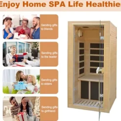 Homsido Far Infrared Mini Indoor Sauna Hemlock Wood Beige