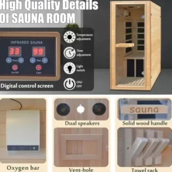 Homsido Far Infrared Mini Indoor Sauna Hemlock Wood Beige
