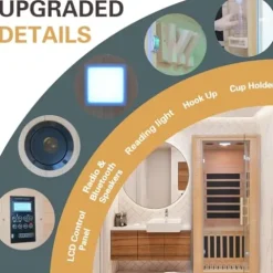 Homsido Infrared Home Sauna Room 1 Person Hemlock Wooden Indoor Sauna Spa