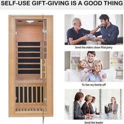 Homsido Infrared Home Sauna Room 1 Person Hemlock Wooden Indoor Sauna Spa