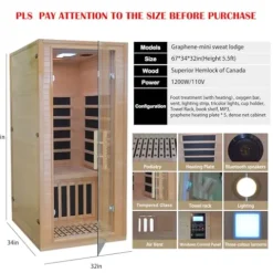 Homsido Infrared Home Sauna Room 1 Person Hemlock Wooden Indoor Sauna Spa