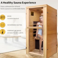HOSAUNA 1 Person Infrared Sauna Hemlock Wood with LCD Control 980W Indoor