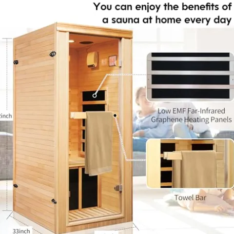 HOSAUNA 1 Person Infrared Sauna Hemlock Wood with LCD Control 980W Indoor