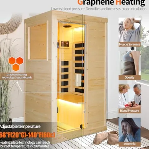 HOSAUNA 1 Person Spruce Wood Low EMF FAR Infrared Home Sauna with Control Panel