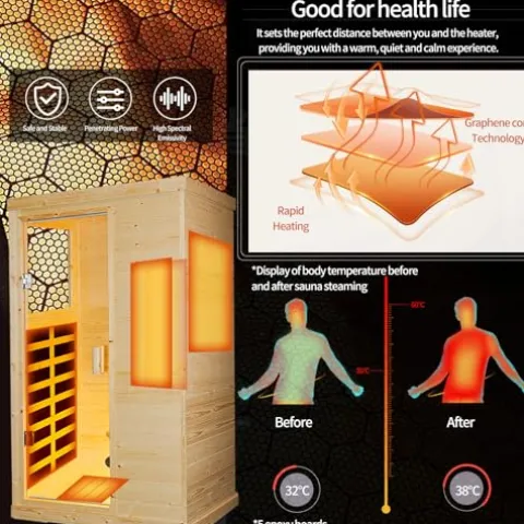 HOSAUNA 1 Person Spruce Wood Low EMF FAR Infrared Home Sauna with Control Panel