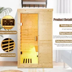 HOSAUNA 1 Person Spruce Wood Low EMF FAR Infrared Home Sauna with Control Panel