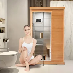 HOSAUNA Far Infrared Sauna 1-Person Canadian Hemlock Wood Indoor Spa 800W