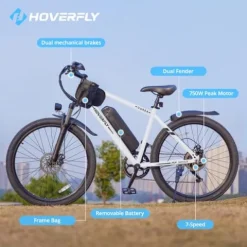 HOVERFLY OUREA Electric Bike 26″ 750W Peak Motor Mountain Ebike White