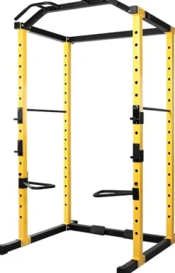 HULKFIT Home Gym Power Cage with Optional Attachments – Black & Yellow
