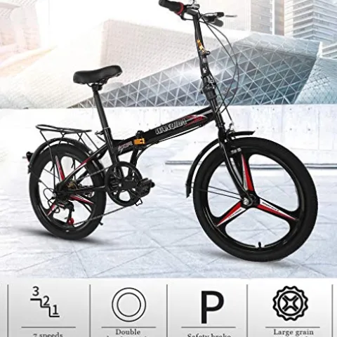 HUUH Folding Bikes for Adults 20″ 7 Speed City Folding Compact Bike Bicycle Urban Commuter Black