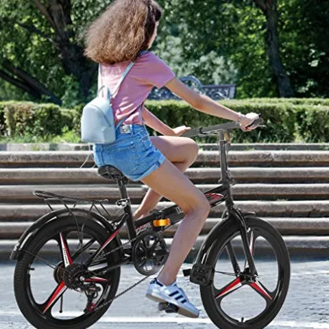 HUUH Folding Bikes for Adults 20″ 7 Speed City Folding Compact Bike Bicycle Urban Commuter Black