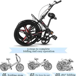 HUUH Folding Bikes for Adults 20″ 7 Speed City Folding Compact Bike Bicycle Urban Commuter Black