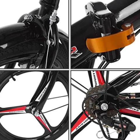 HUUH Folding Bikes for Adults 20″ 7 Speed City Folding Compact Bike Bicycle Urban Commuter Black