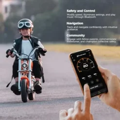 HYPER GOGO Cruiser 12 Deluxe Kids Electric Motorbike with App and Music Player Pine