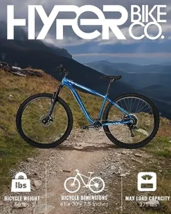 Hyper Mountain Bike 29 Inch Trail Bike with Shimano 9 Speed Shifters and Lightweight Aluminum Frame (Blue)