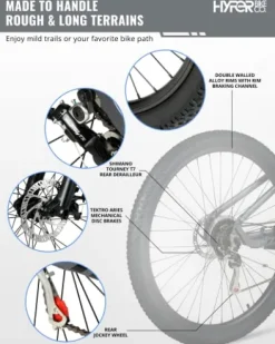 Hyper Toy Company Hyper E-Ride Electric Mountain Bike for Adults 29 Inch Matte Grey