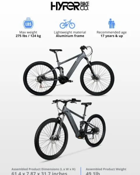 Hyper Toy Company Hyper E-Ride Electric Mountain Bike for Adults 29 Inch Matte Grey