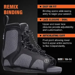 Hyperlite Cryptic Wakeboard + Remix Bindings Wakeboard Package – Perfect for Intermediate to Advanced Riders – 142cm Black