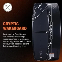 Hyperlite Cryptic Wakeboard + Remix Bindings Wakeboard Package – Perfect for Intermediate to Advanced Riders – 142cm Black
