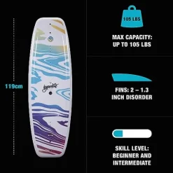 Hyperlite Divine Jr. Kids Wakeboard Package with Jinx Bindings for Girls – Beginner to Intermediate Riders – 119cm, Size 12K-2, Multi-color