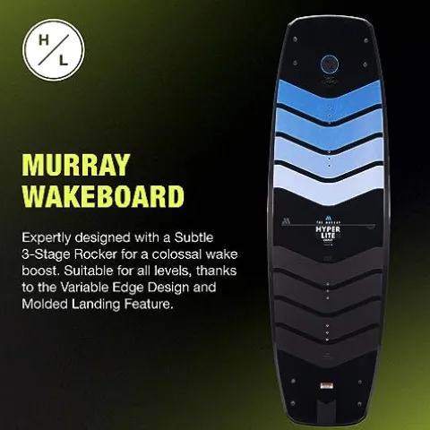 Hyperlite Murray Wakeboard with Open-Toe Adjustable Team Bindings Wakeboard Package Black/Grey