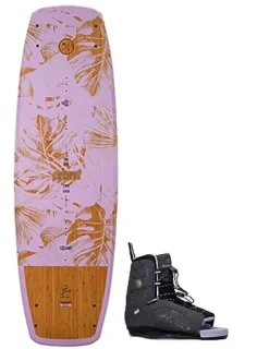 Hyperlite Prizm Womens Wakeboard 134 W/Syn Bindings Pink/Wood Grain 134cm/(4-8.5)